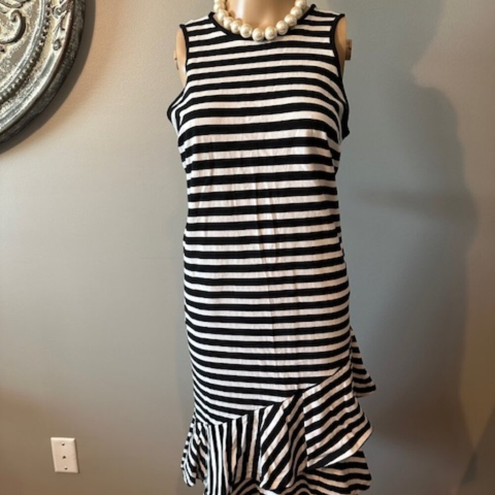 LAUREN BLACK AND WHITE STRIPE SUMMER DRESS